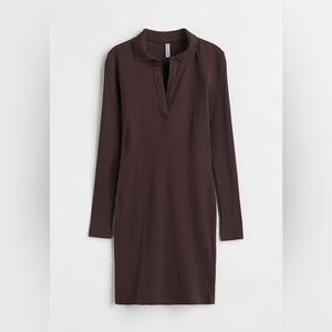 H&M Dark Brown Collared Ribbed Long Sleeve Bodycon Dress Sz XL